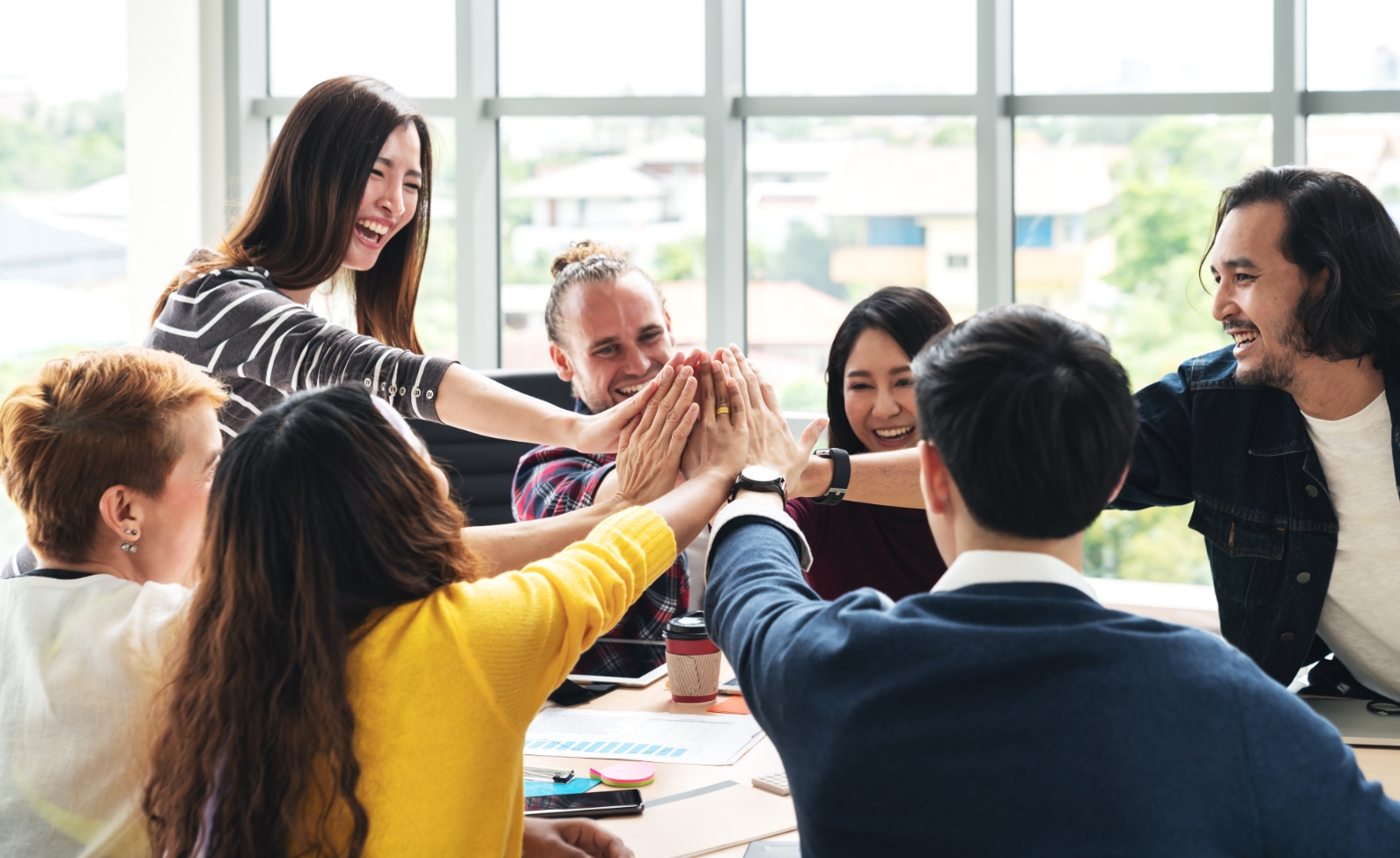 a business team in a huddle