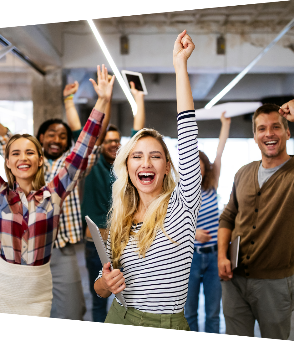 a group of professionals cheering