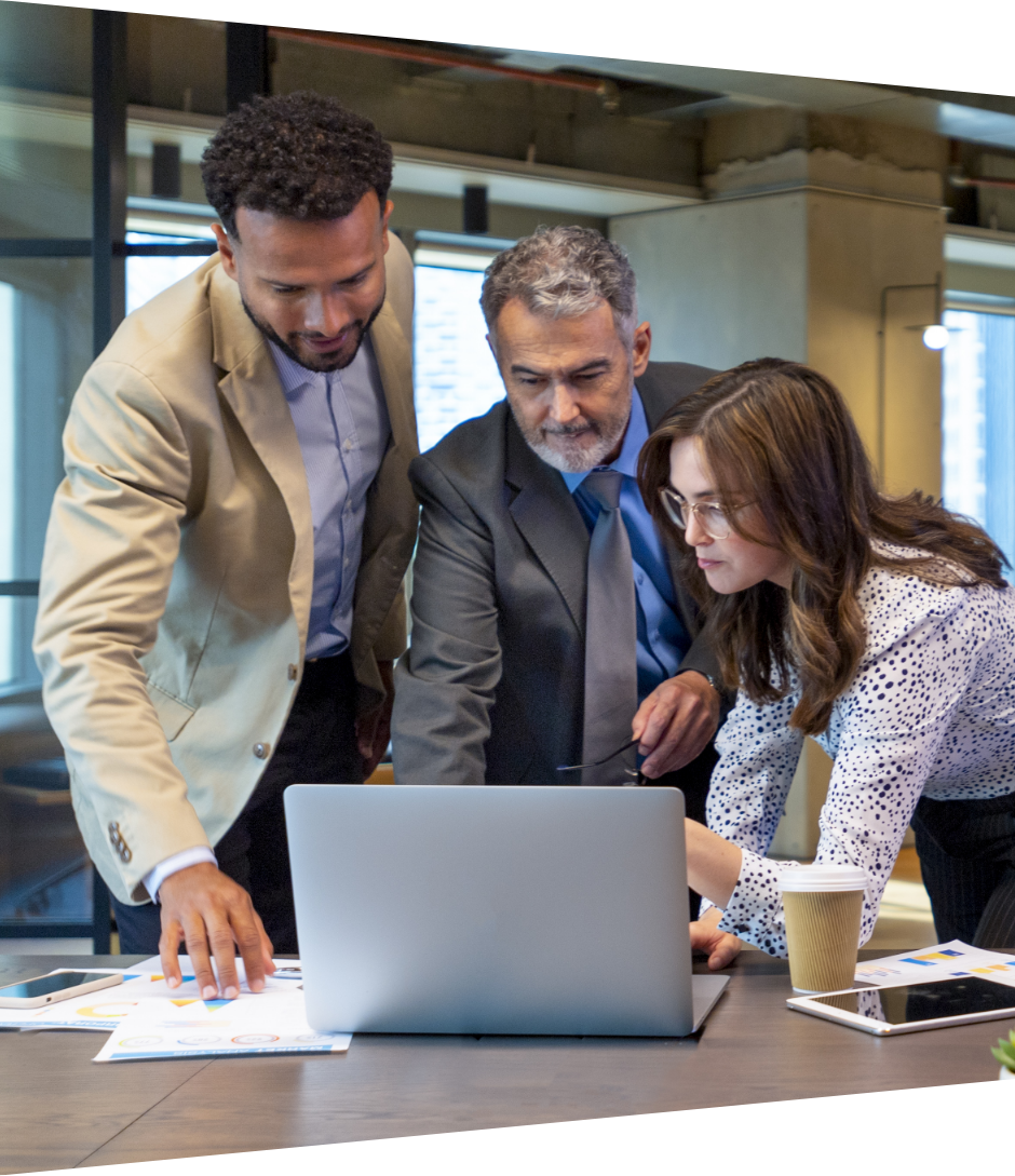 business colleagues looking at a laptop screen